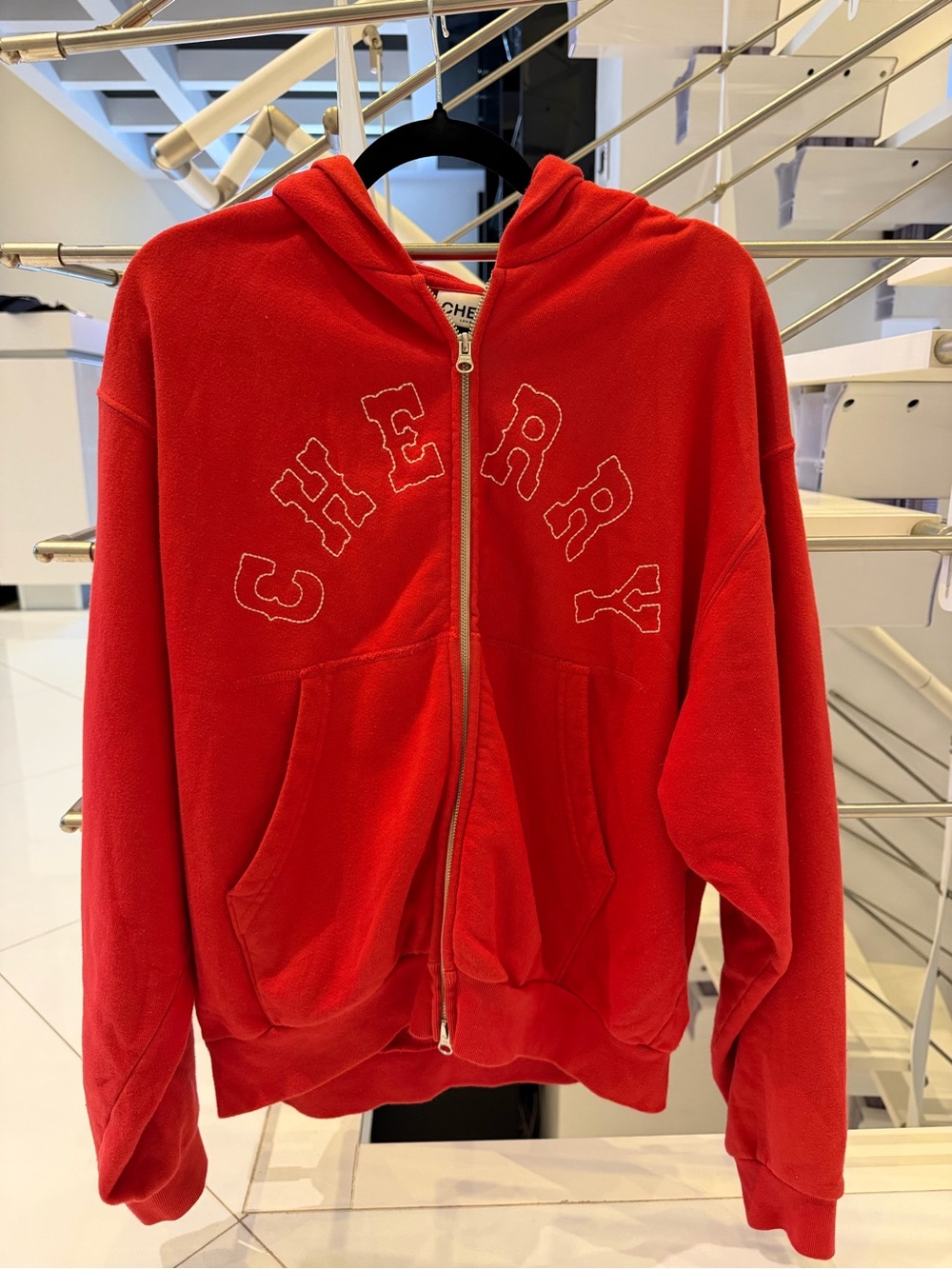 Cherry Los Angeles Red Zip Up Hoodie Embroidered Logo Sweatshirt